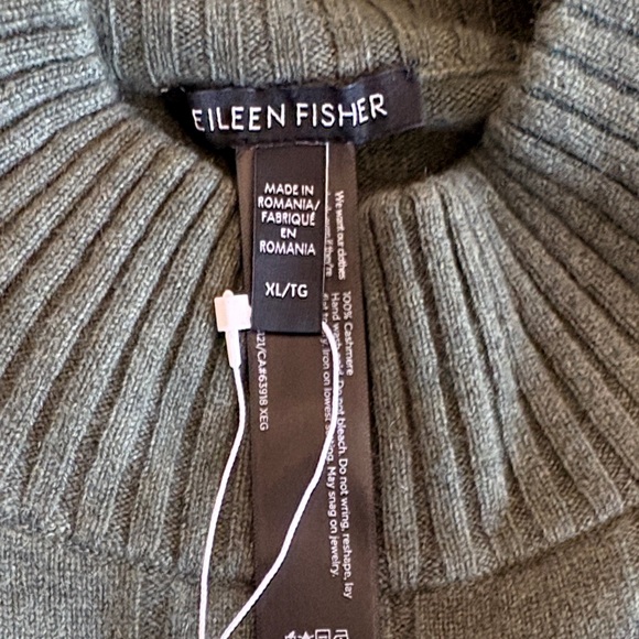 Eileen Fisher 100% cashmere Forest Green Turtleneck pull up, Sweater Sz XL NEW - Picture 7 of 8